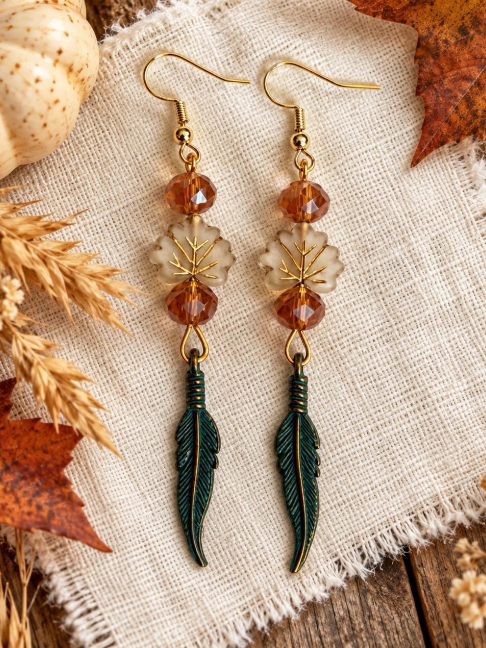 Harvest Souls Handmade Autumn Feather Earrings